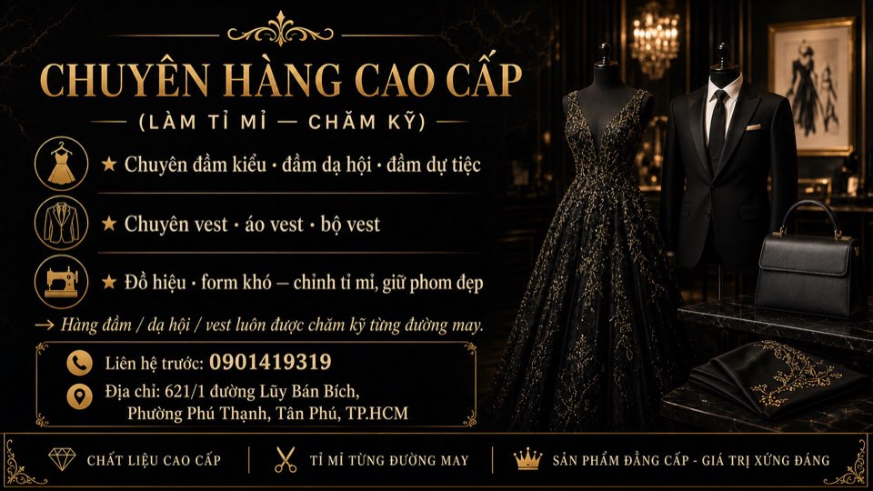 Vest và đầm được giữ form trước khi chỉnh tại tiệm Tân Phú